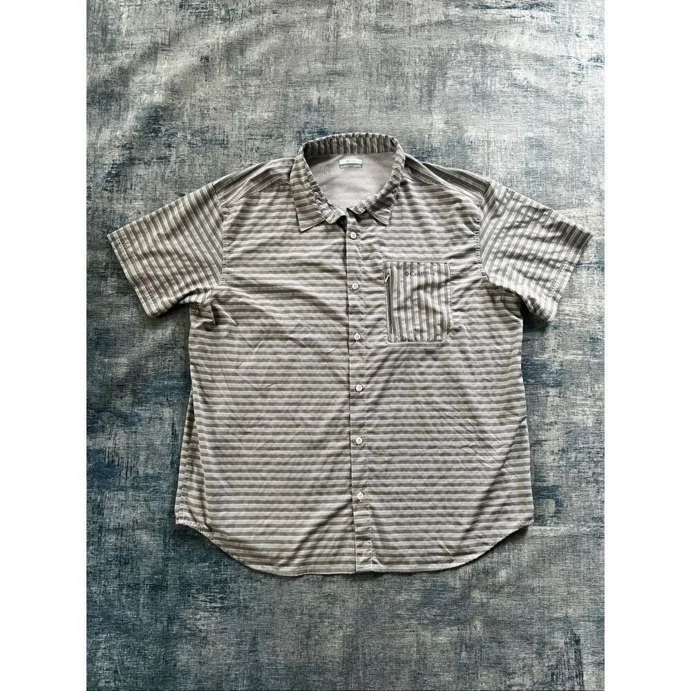 Columbia Gray Stripe Back Vent Zippered Breast Pocket Button Front Shirt XXL